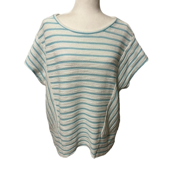 Jones New York Pullover Striped Teal Green and White Dolan Short Sleeve Size XL - Picture 3 of 8